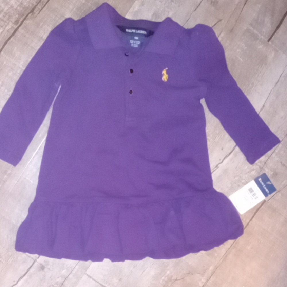 Ralph Lauren Purple Polo Shirt with Ruffle Hem